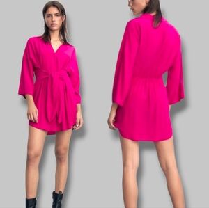 ZARA Women's Blogger's Favorite Fuschia Pink Knotted Waist Mini Shirt Dress